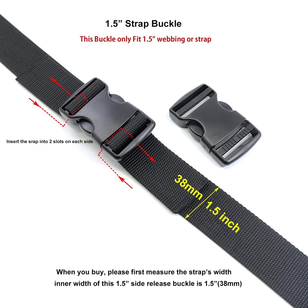 Side Release Buckle Clip, Durable Plastic Snap Clasp, Bag Strap Adjuster, Black