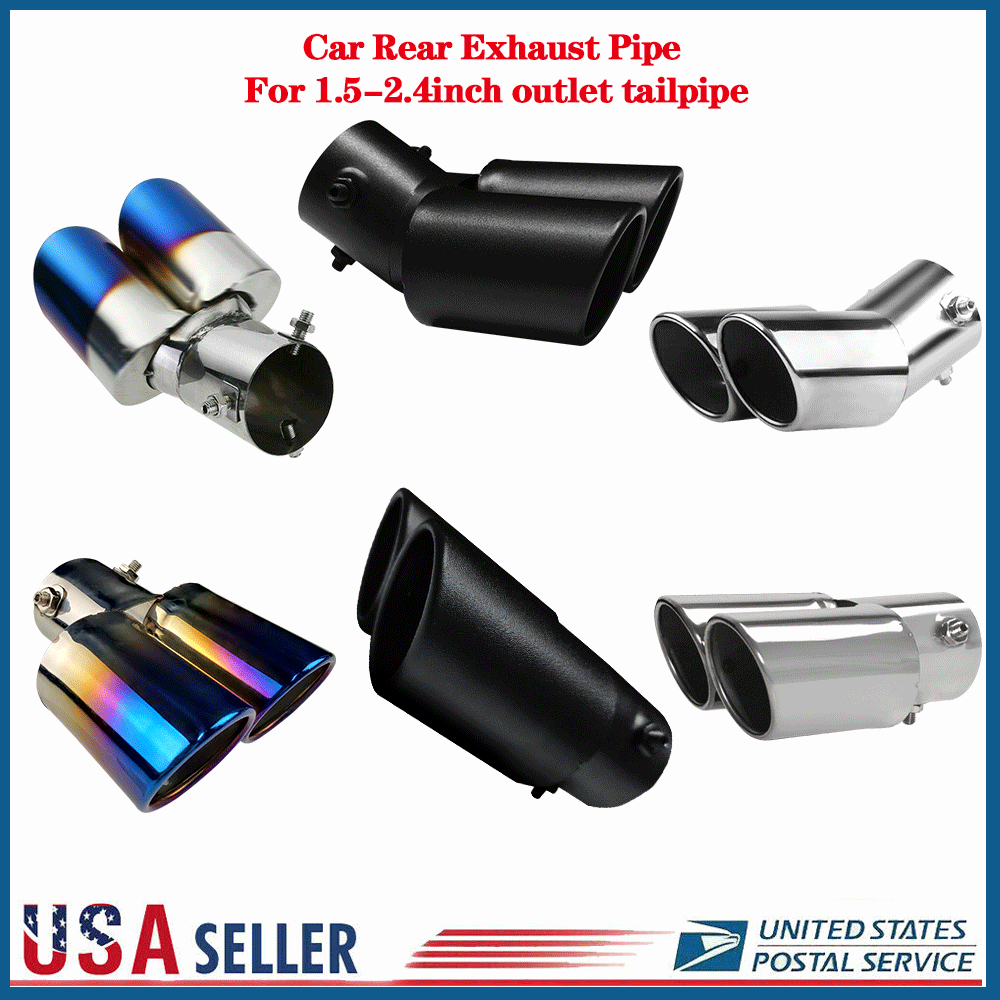 Car Rear Exhaust Pipe Tail Muffler Tip Auto Accessories Replace Kit Blue Silver