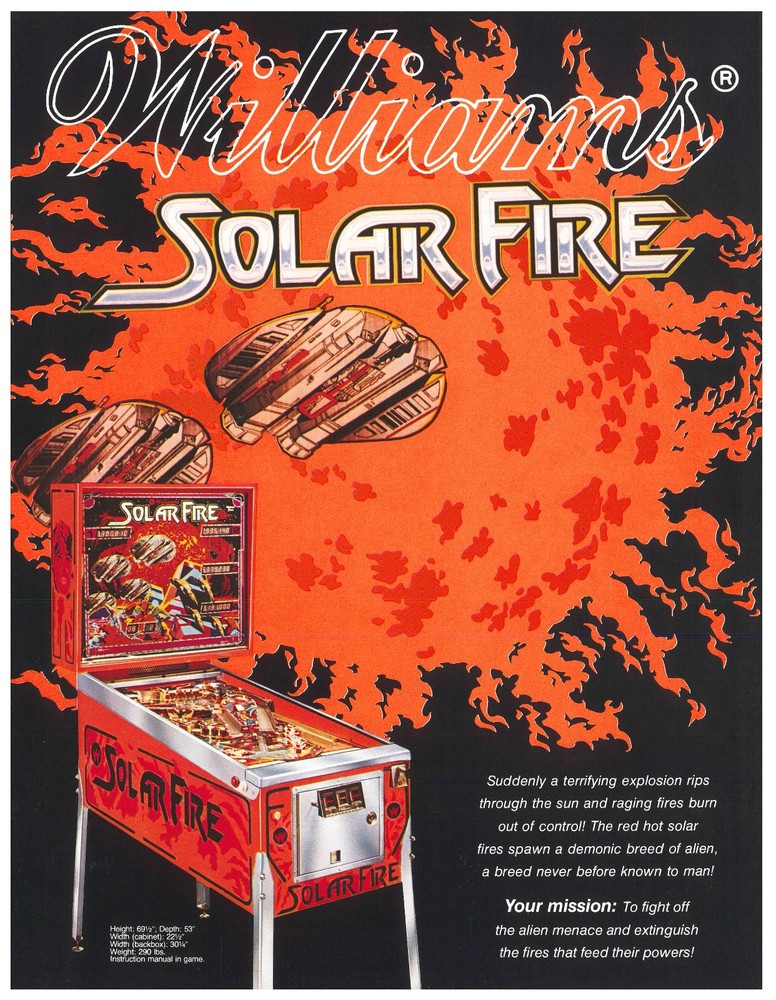 Solar Fire Williams Pinball Flyer / Brochure/ Ad - Excellent
