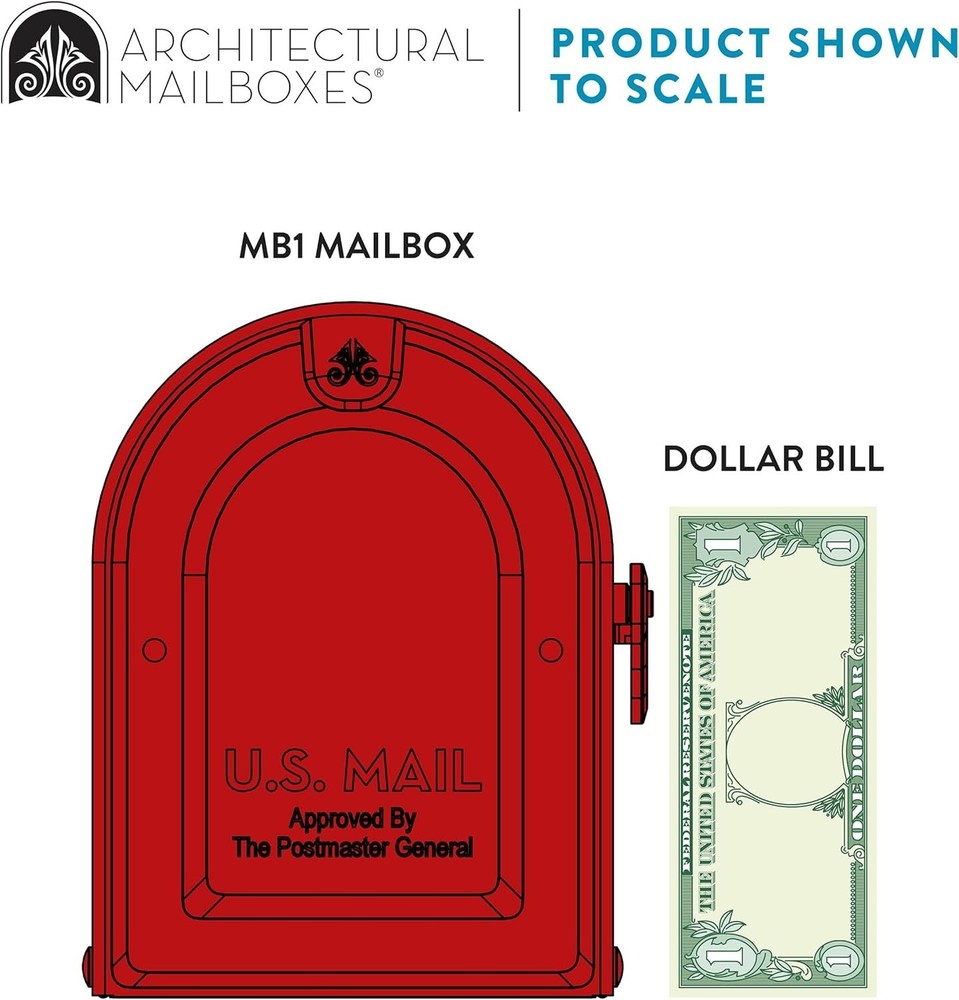 Elegant Medium Red Mailbox - USPS Approved Post Mount, Durable & Weather Ready