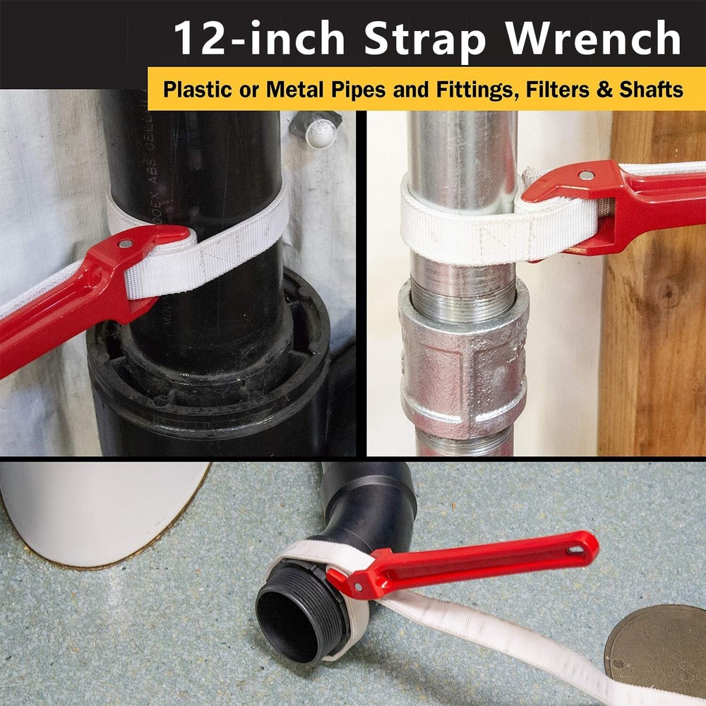 Strap Wrench 12" Handle Adjustable Nylon Strap Pipe Wrench Oil Filter Strap Open