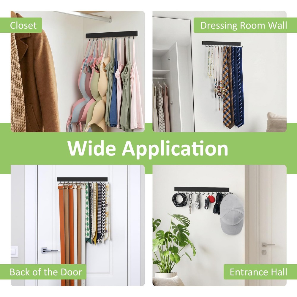 2 Pack Tie Rack Wall 13.5 inches (width) x 0.55 (height), Black