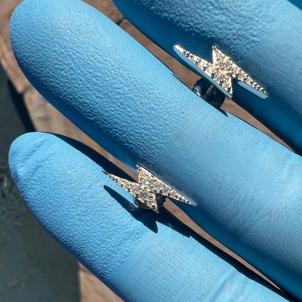 Lightning Bolt Flash Moissanite VVS Stud Screw Back Earrings 925 Sterling Silver