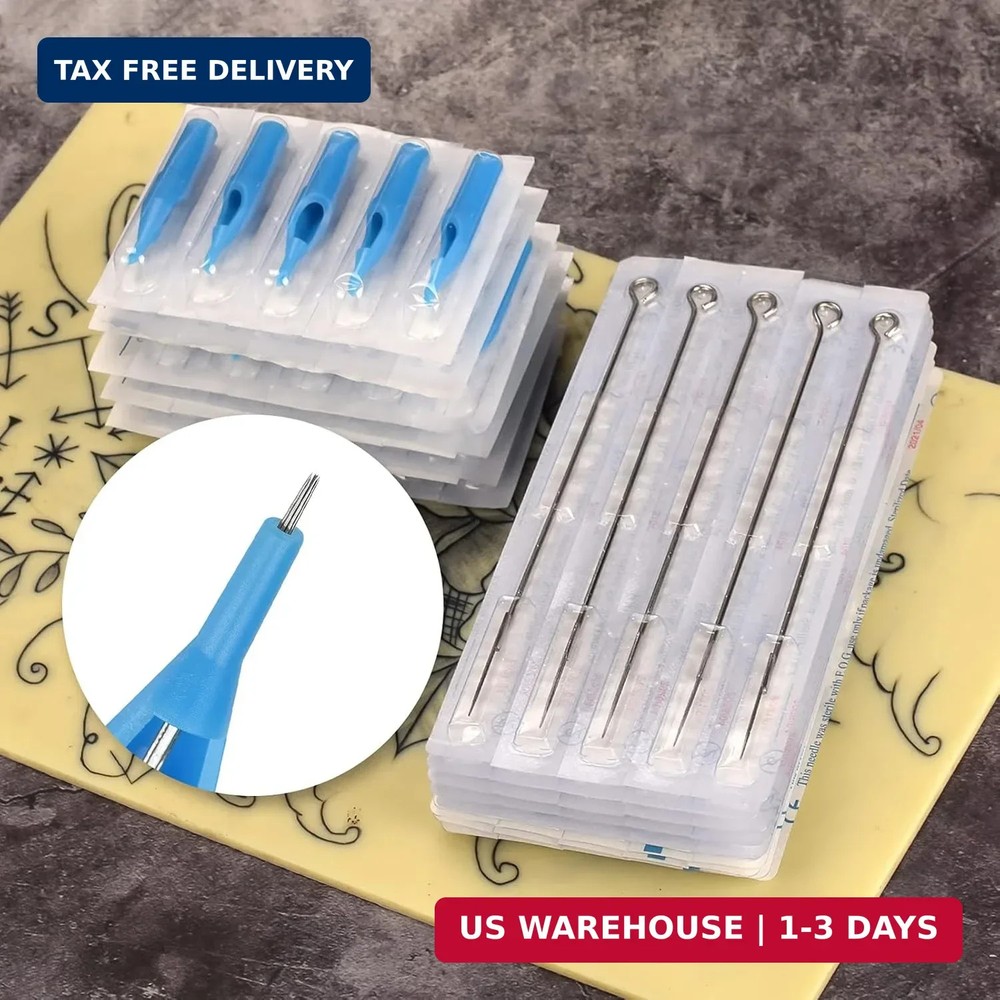Professional Tattoo Needles and Tips Set - 100 Sterilized Disposable Assorted