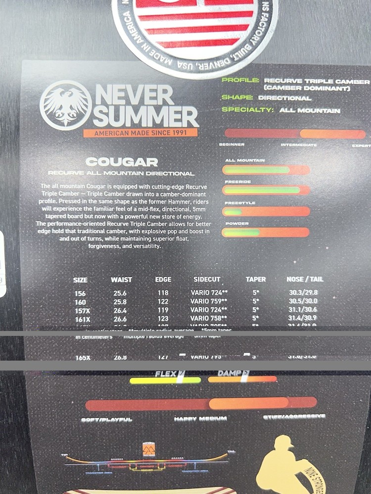 NEVER SUMMER COUGAR SNOWBOARD 160 cm NEW
