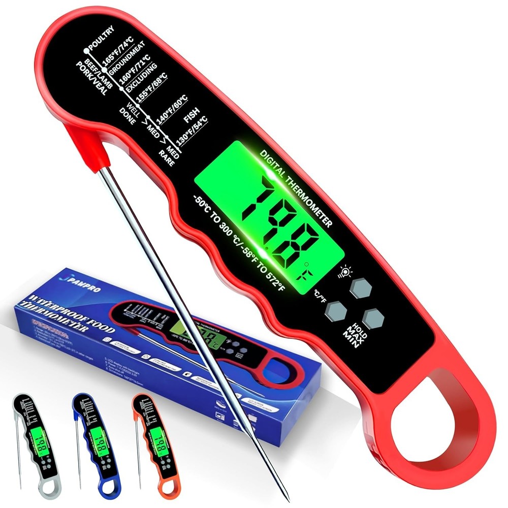 5-Inch Instant Read Meat Thermometer with Backlight & Magnet - 300°C Range