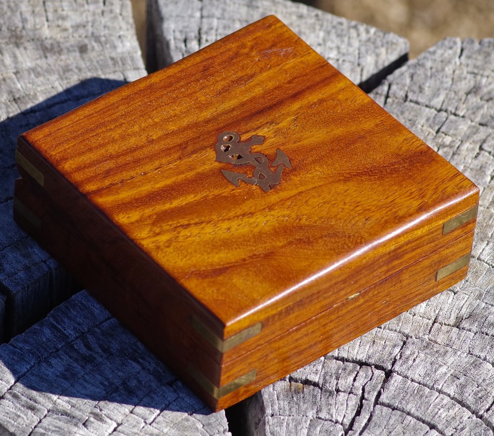 Nautical Solid Brass COMPASS In Rosewood Box