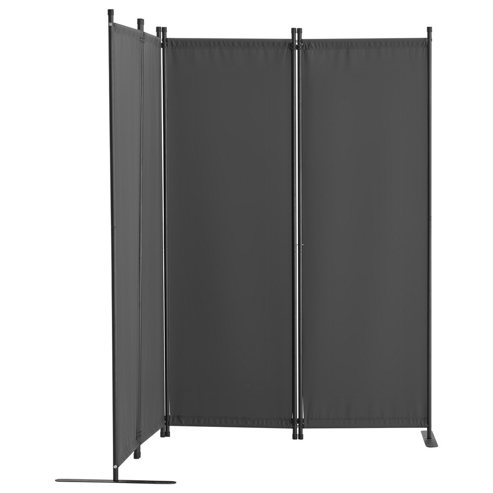 Room Divider 4-Panel Folding Privacy Screen Fabric Partition Office Gray