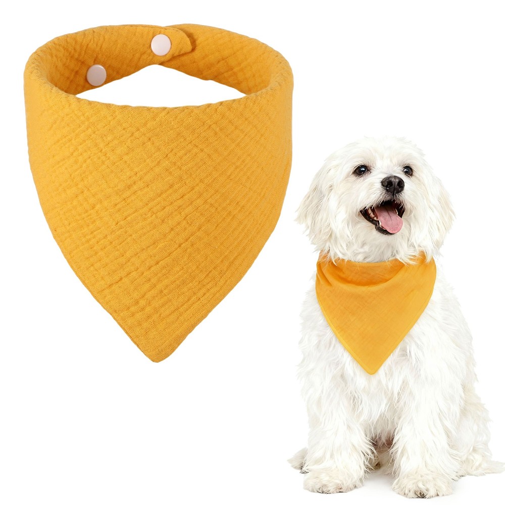 Triangle Dog Bandanas with Button (Fabric, Dark Yellow)