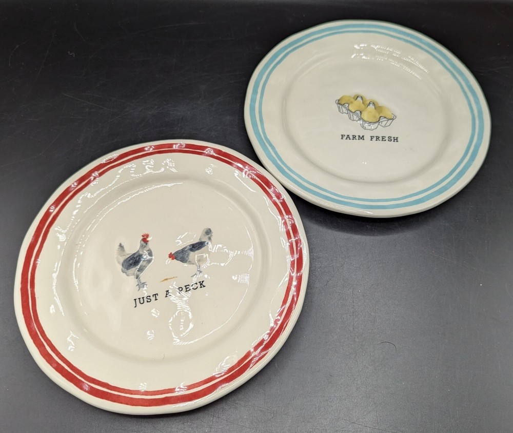 SONOMA   HOMESTEAD   SALAD PLATES    Pair 8"  EGGS  & CHICKENS