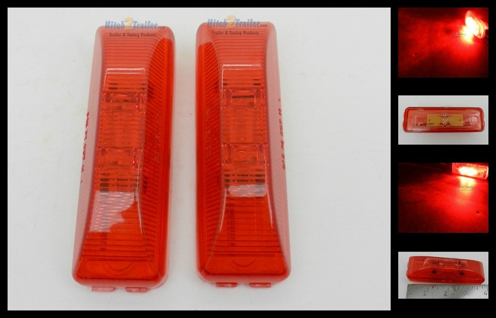 (2) LED Red Lights 1x4 Surface mount Clearance Marker Optronics Trailer Camper