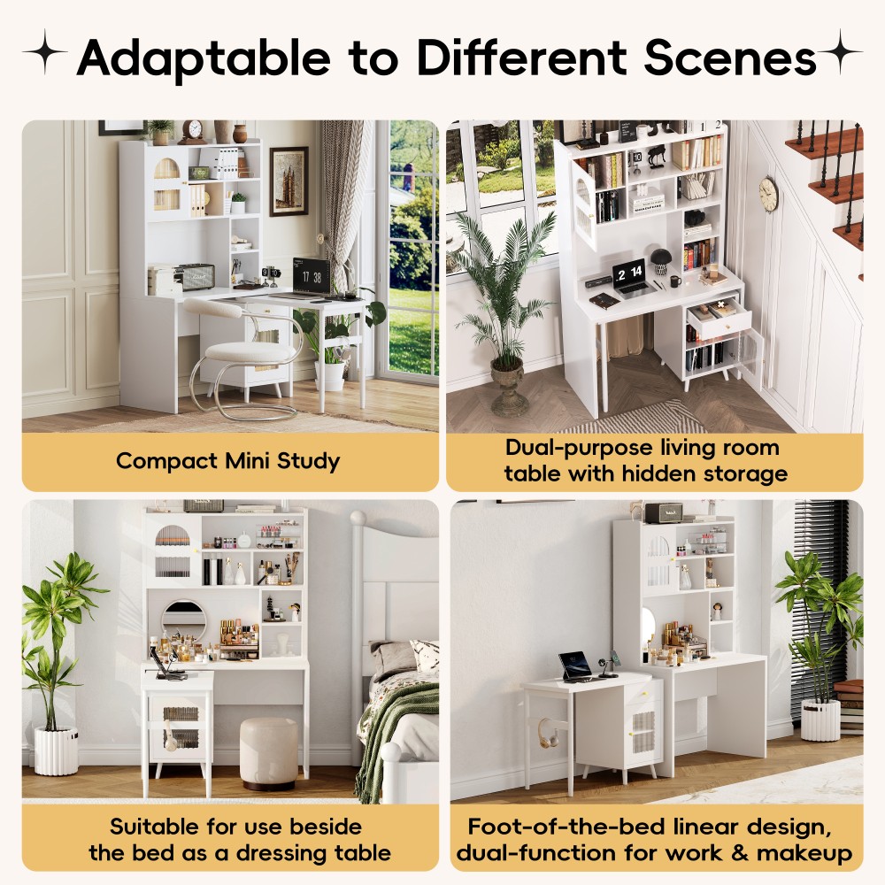 Computer Desk with 90 Degree Rotating Desktop,Office Desk with Storage Drawer