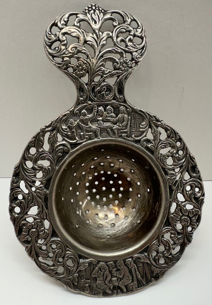 Antique Ornate Silver 900 Tea Strainer
