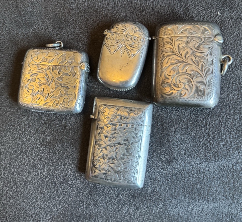 4x antique vesta cases solid silver