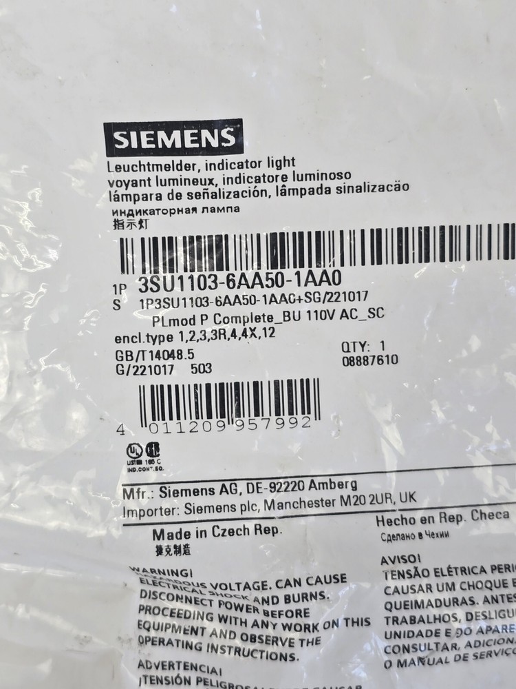 Siemens 3SU11036AA501AA0 Indicator Light With Holder, Blue, Front Panel Mount R