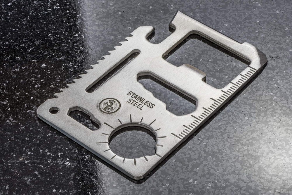 11-Function Stainless Steel Survival Pocket Tool – Credit Card Size + Case