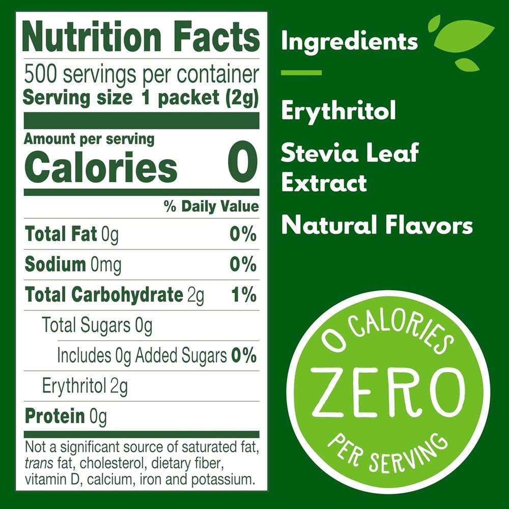 Plant-Based Stevia Sweetener Packets, 500 Count
