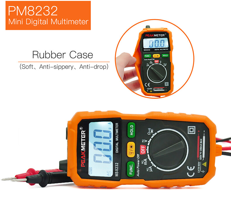 PEAKMETER PM8232 Mini Digital Multimeter NCV AC DC Current Voltage Test Flashlit