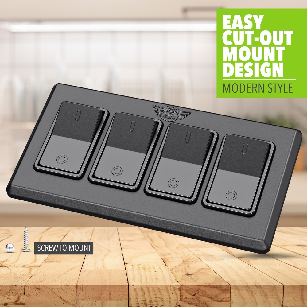 Single 4 Gang On-Off 12V Black Light Switch -RV Camper Trailer Marine Boat 12 V