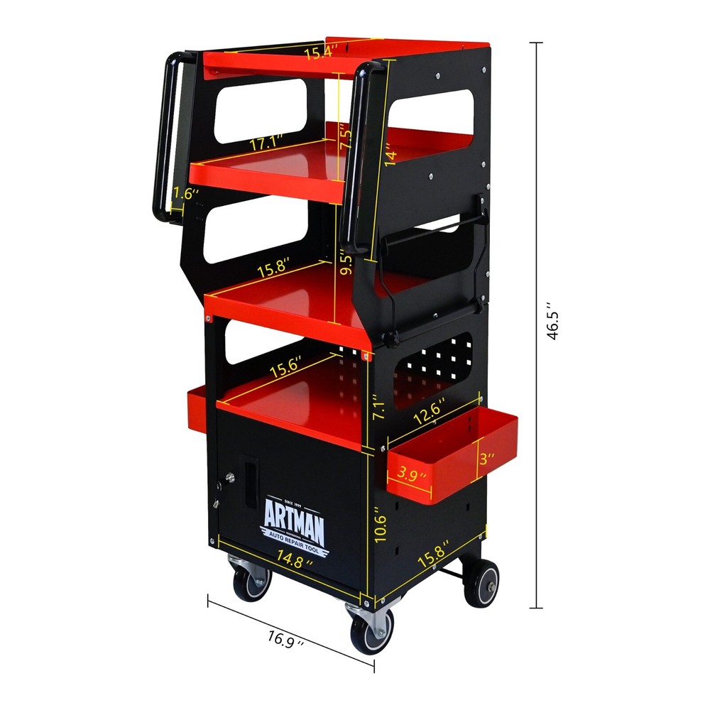 4 Layer MULTI PURPOSE TROLLEY FOR DIAGNOSTICS, Red + Black