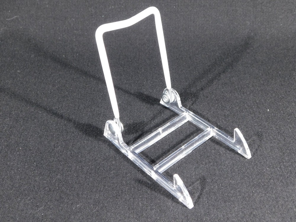 Easel Display Stand Small Size ADJUSTABLE White Back Clear Base