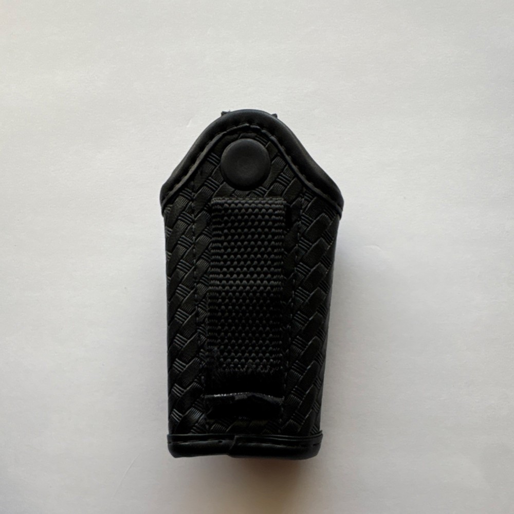Black Basketweave Silent Key Pouch with Belt Loop and Snap Closure