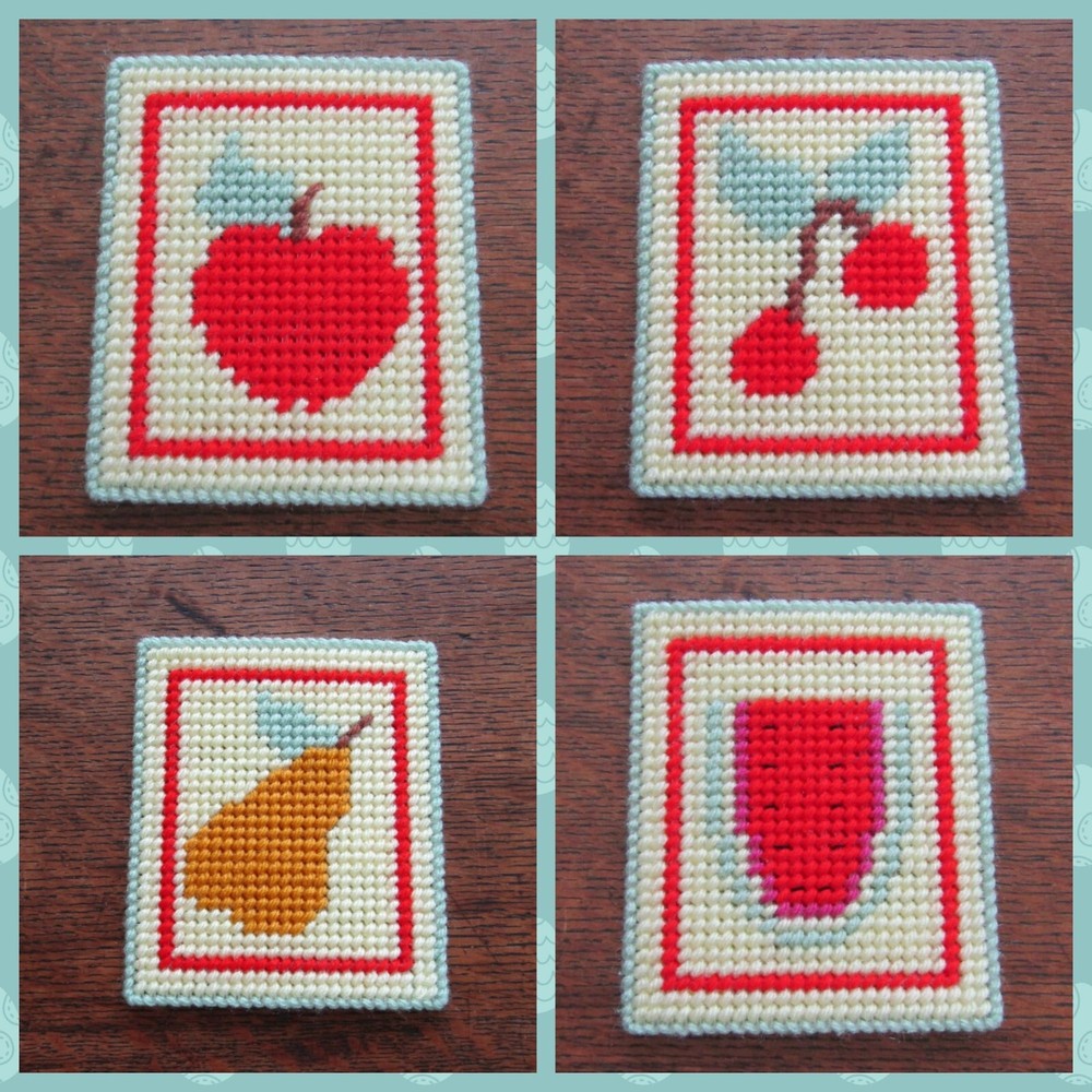 Fruit Design Beverage Coasters in Handmade Needlepoint. Home Decor. Table Decor