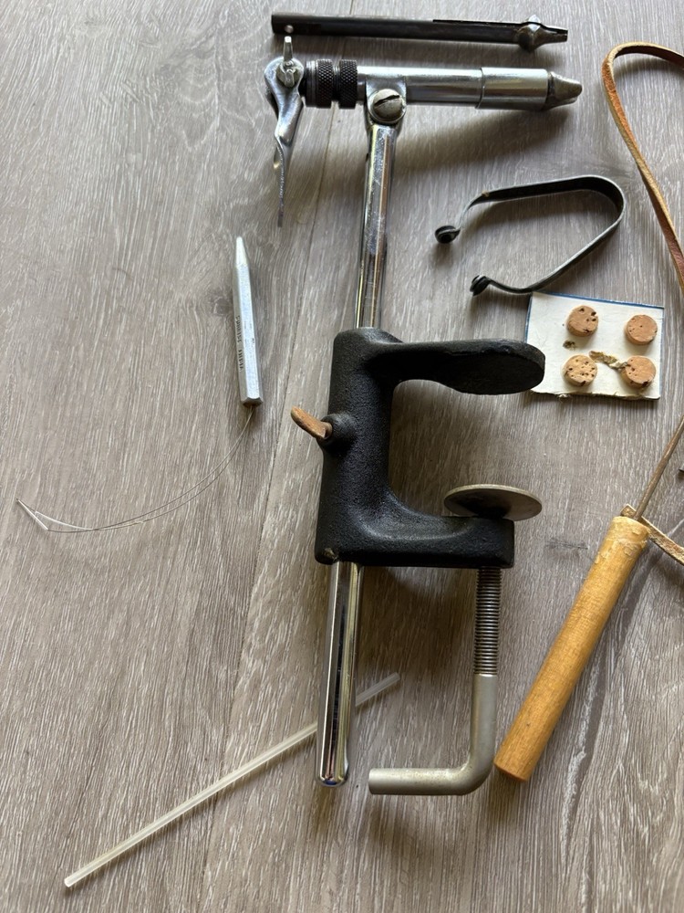 Thompson Fly Tying Vise Model A + Tools Lot