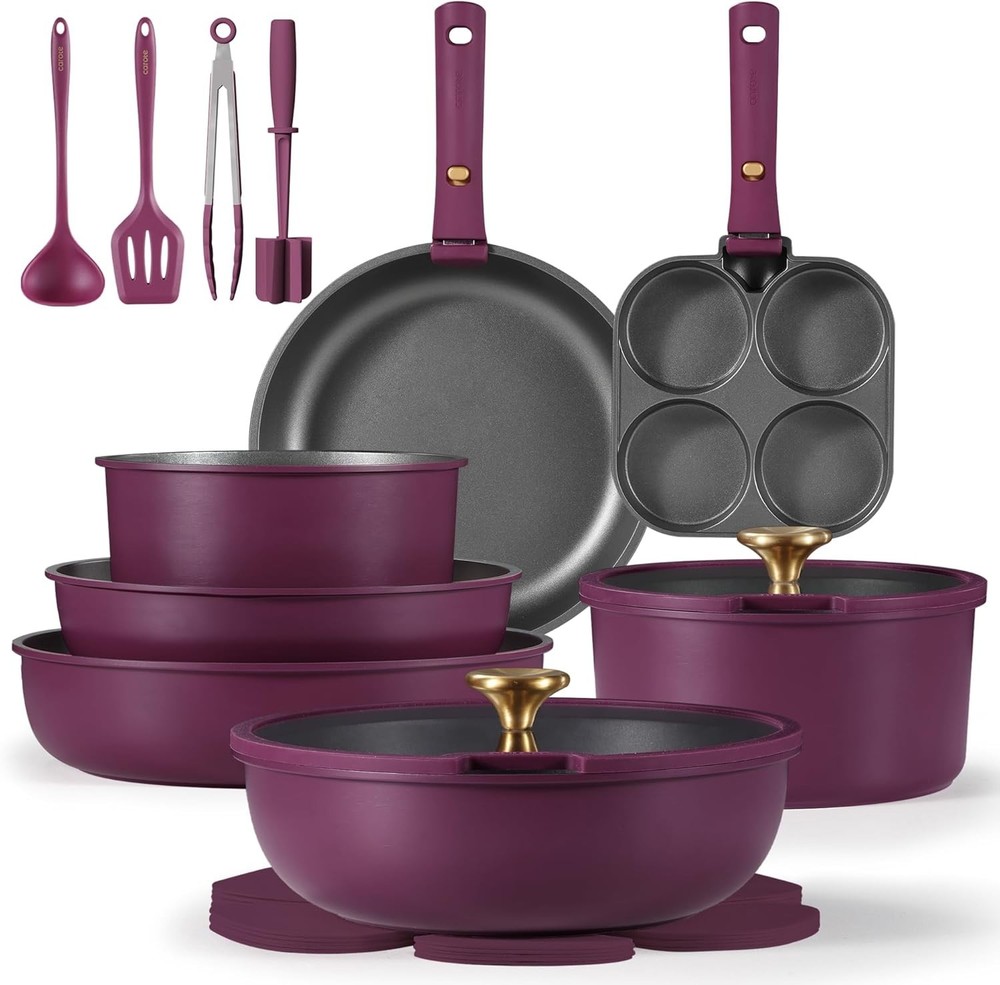 21pcs Pots and Pans Set, Nonstick Cookware Set Detachable Handle, Induction K...
