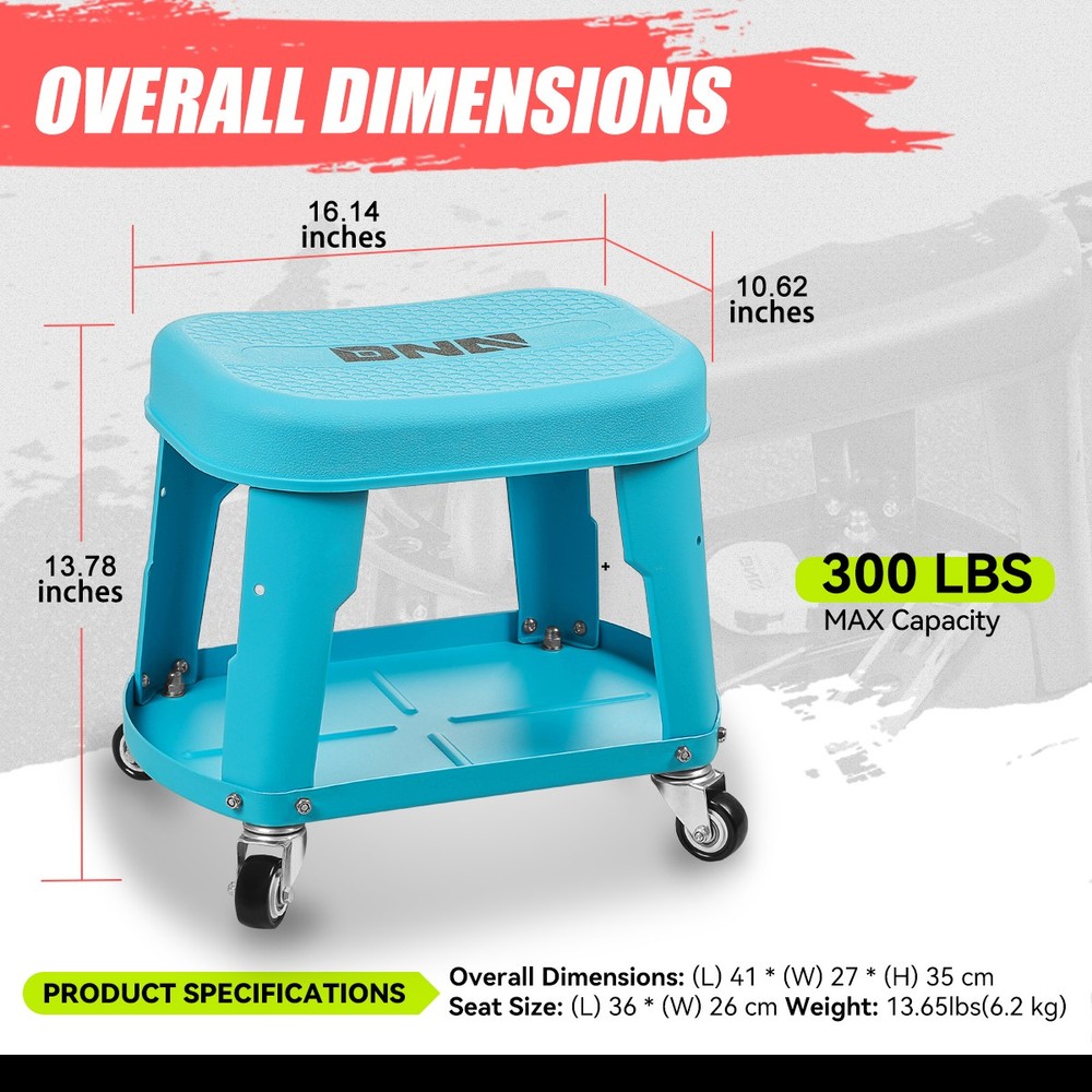 300 LBs 360-Degree Removable Workshop Tool Rolling Garage Stool Mobile Seat