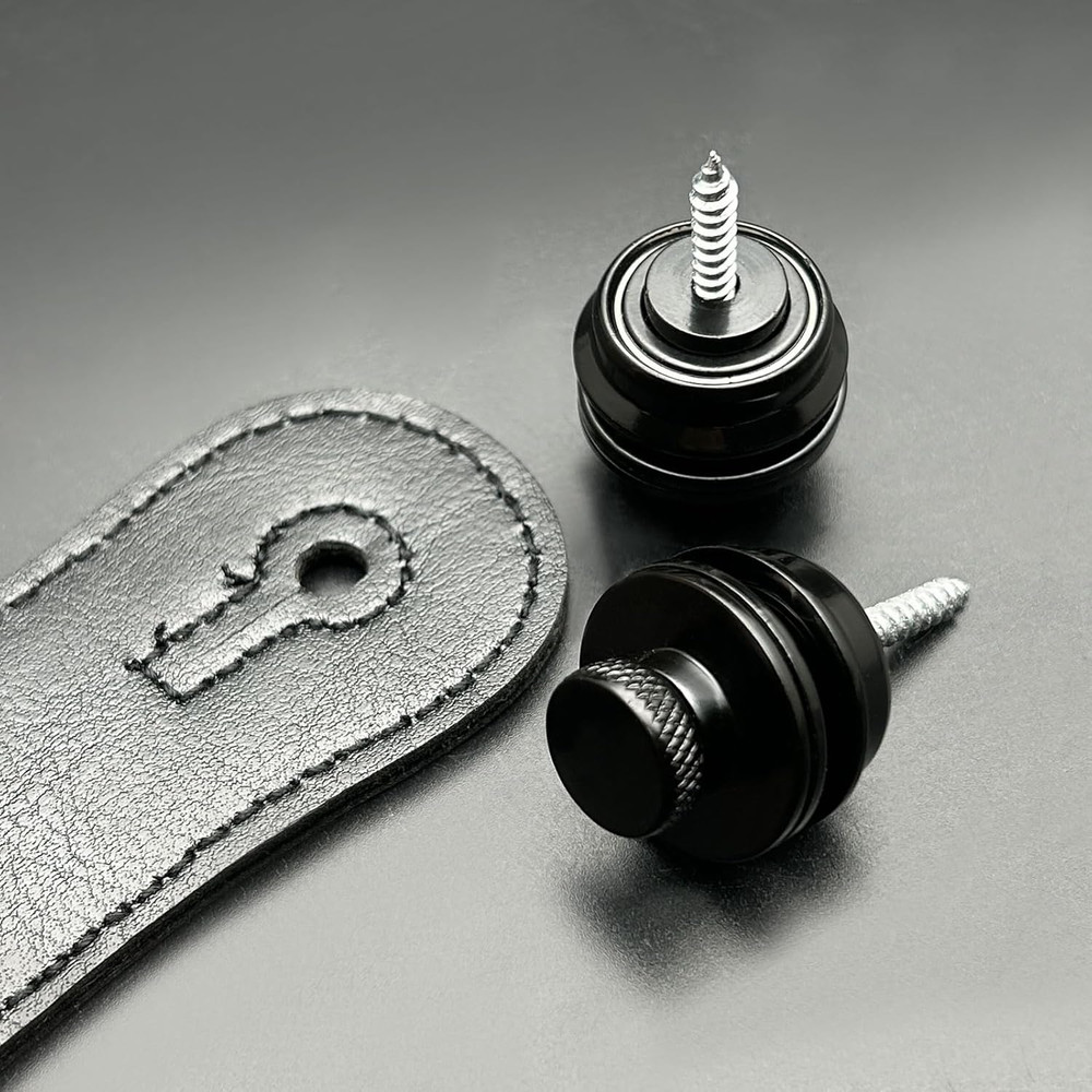 2PCS Black Guitar Strap Locks, Dual Design Strap Retainer System Black Rubber
