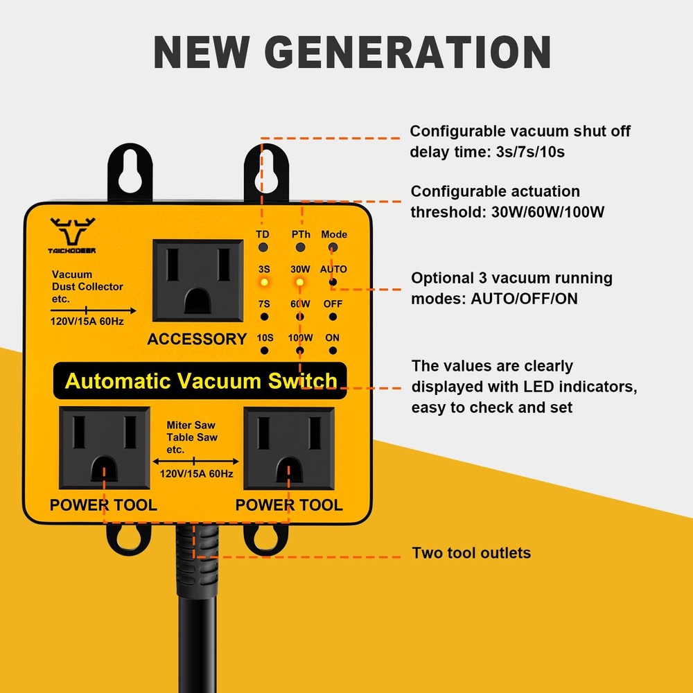 Upgraded Automatic Vacuum Switch, Autoswitch for Dust Collector, Orange