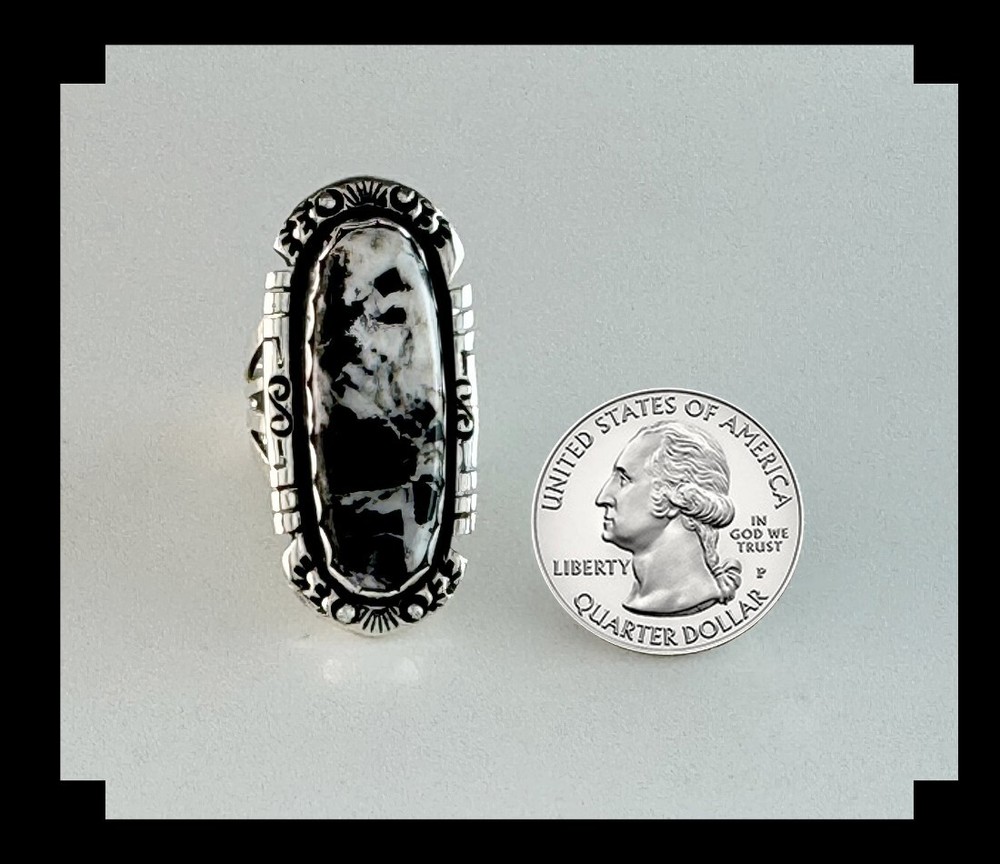 Handcrafted Sterling and White Buffalo Ring Size 8 3/4