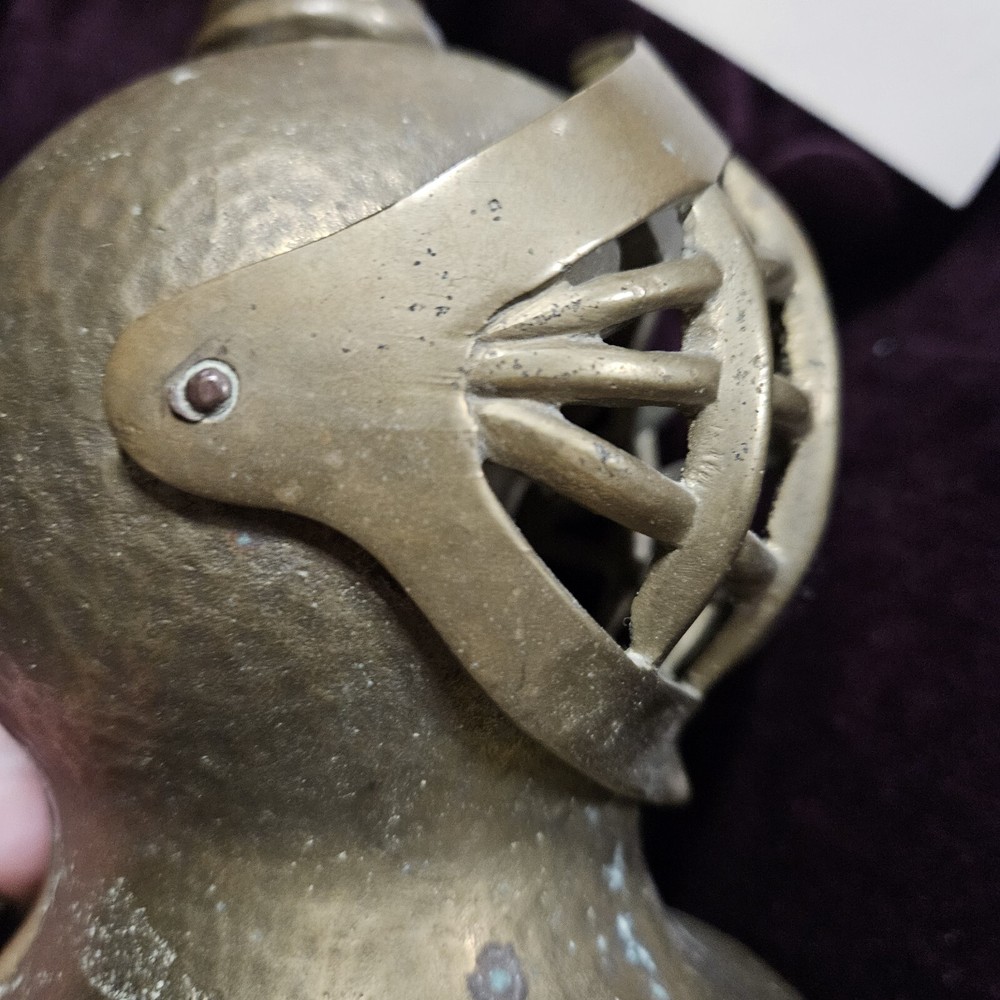 RARE Vintage Lighted Solid Brass Medieval Knight Helmet & Shield Wall Sconce