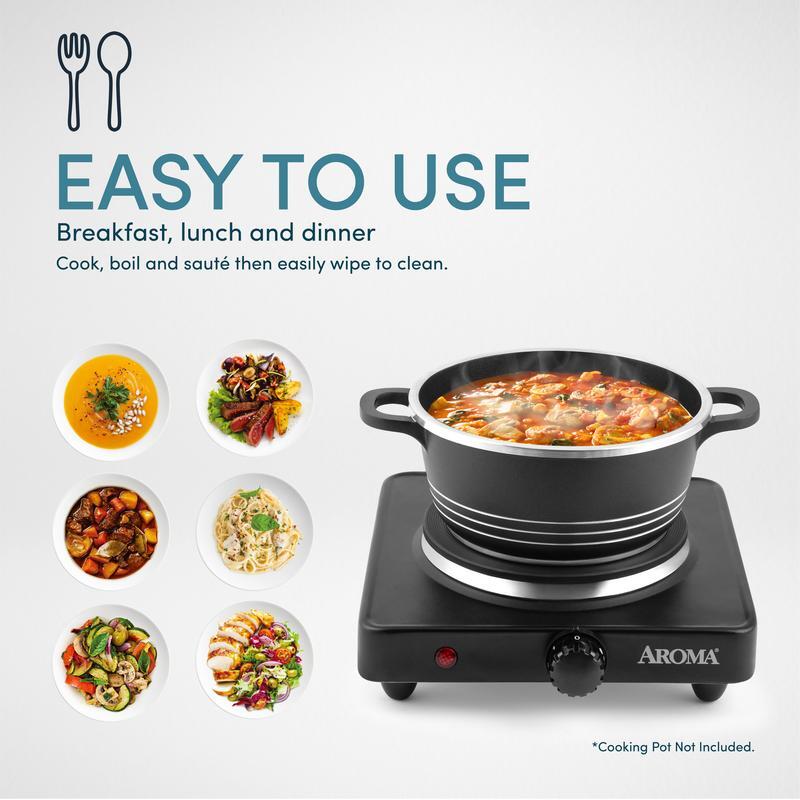 Compact Electric Hot Plate 750W Single Burner Adjustable Temperature Easy Clean