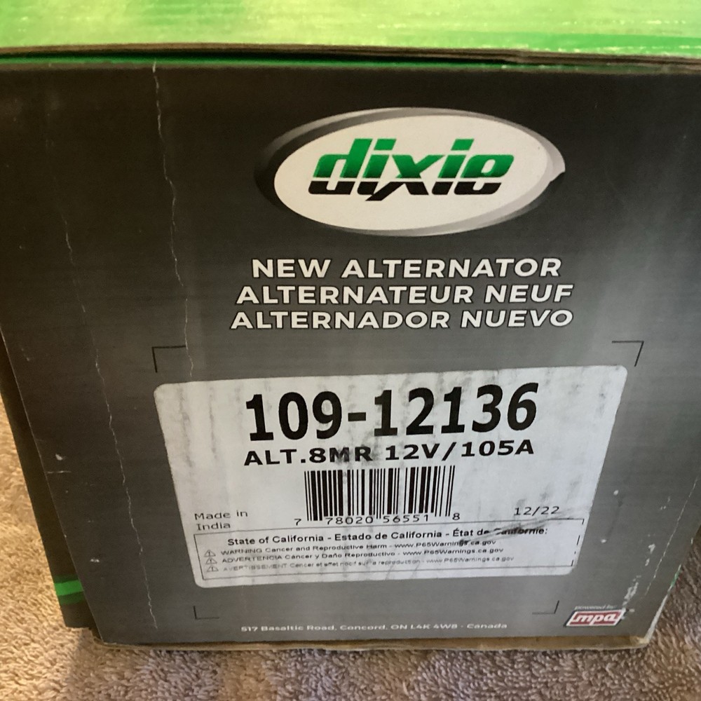 DIXIE….Alternator ….109-12136….NEW…😀