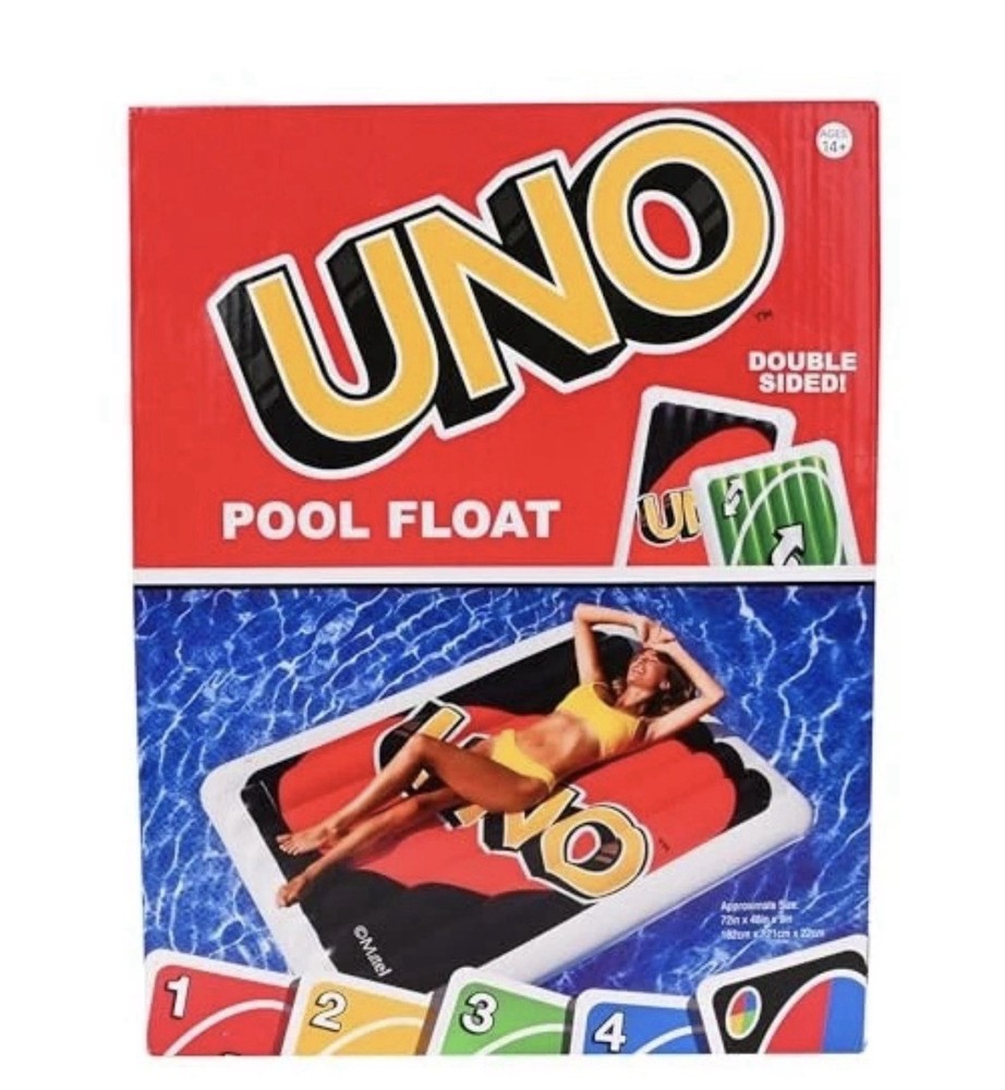 UNO Pool Float, 6 ft Oversized Inflatable, Two-Sided Design with Reverse Card