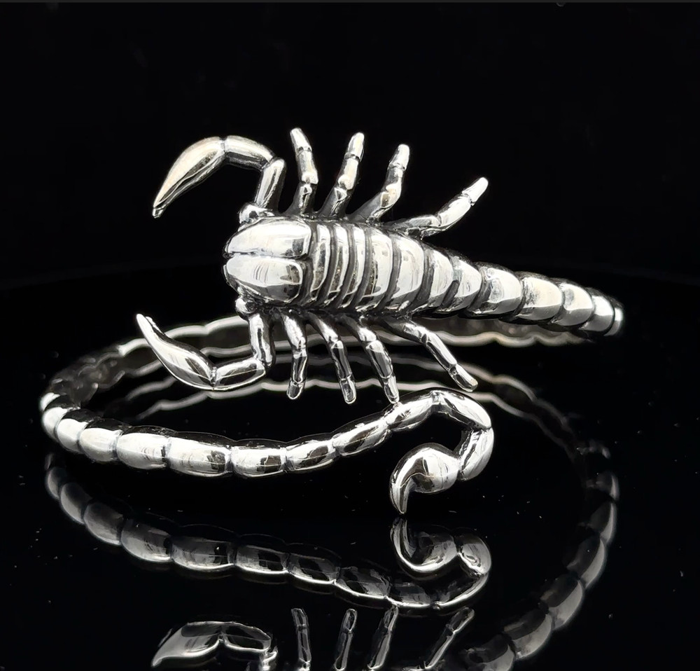 Scorpio Bangle in Solid 925 Silver – Bold Biker & Gothic Statement Bracelet