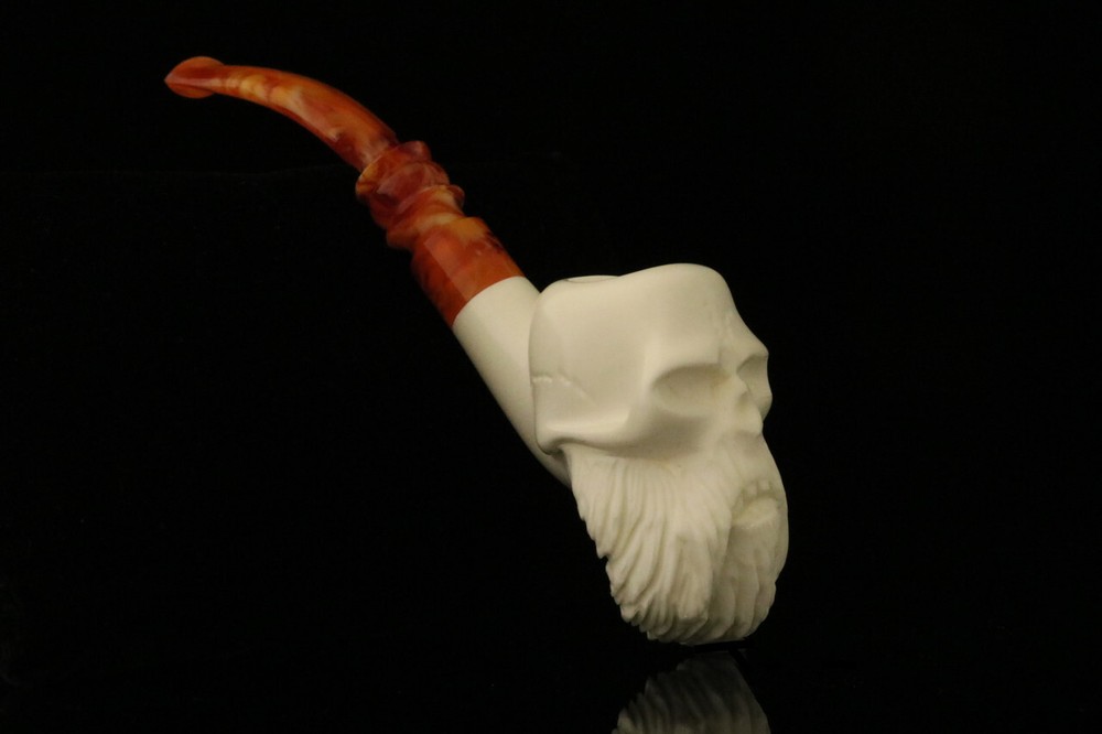 Skull with Beard Block Meerschaum Pipe with fitted case M1620