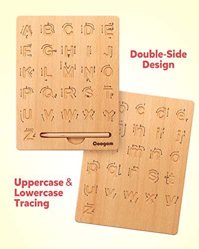 Wooden Letters Practicing Board, Double-Sided Alphabet Tracing Tool Learning