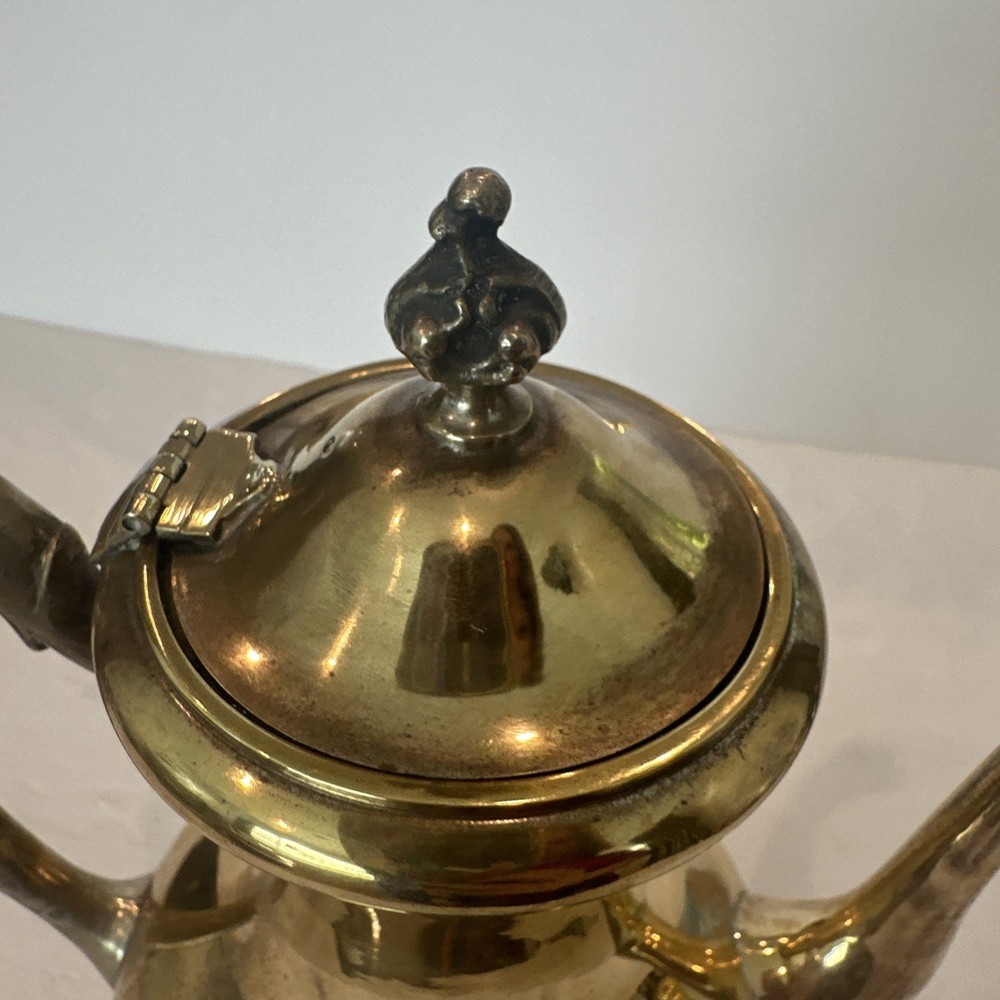 ETCHED BRASS TEA/COFFEE SET WITH TRAY. Good Condition