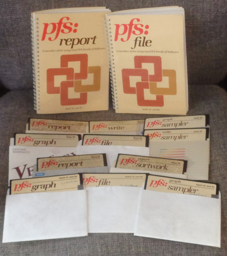 Apple II 2 Vintage Software PFS:File/Write/Report/Sampler/Graph/Sortwork +Manual