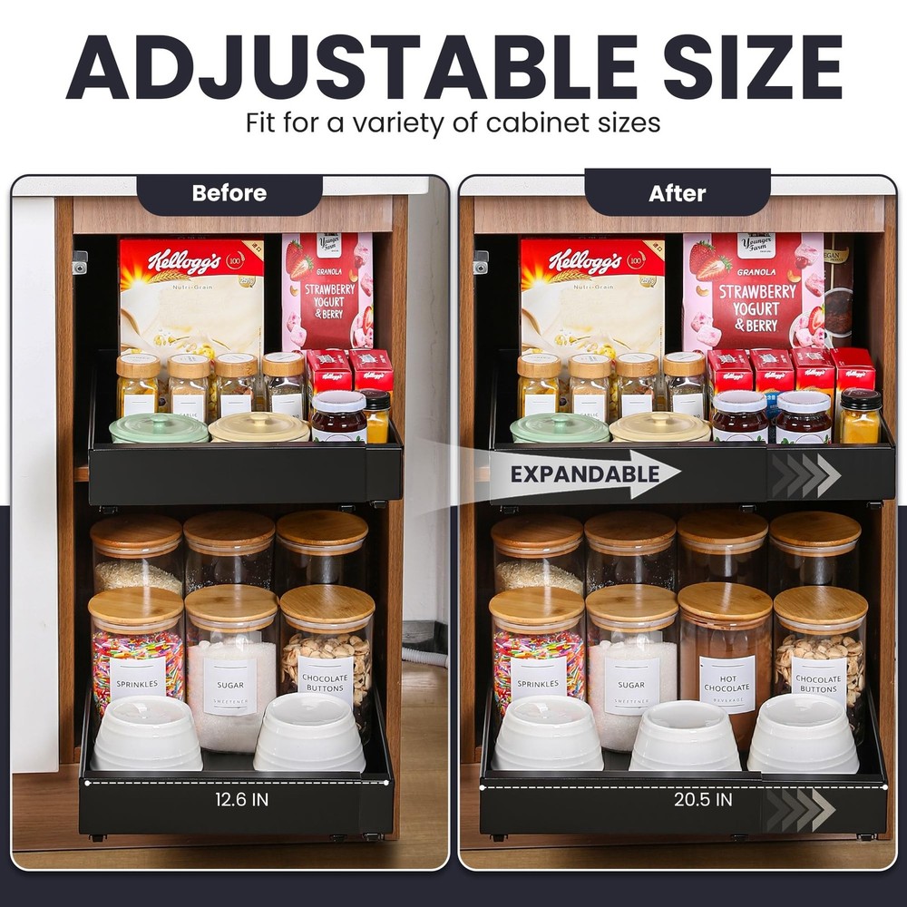Pull Out Cabinet Organizer – Adjustable Sliding Shelf Inserts for Cabinets