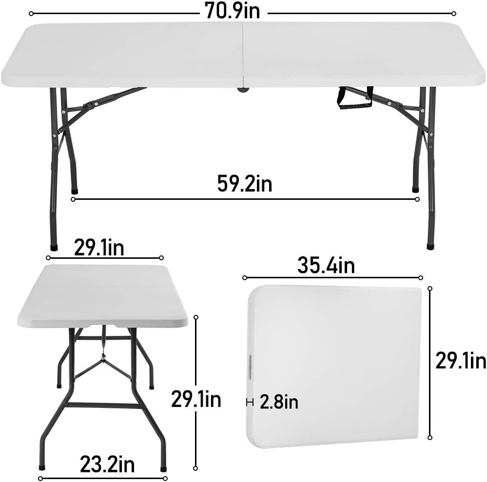 6FT Folding Picnic Table, Portable Plastic Camping Table for Party Events, White