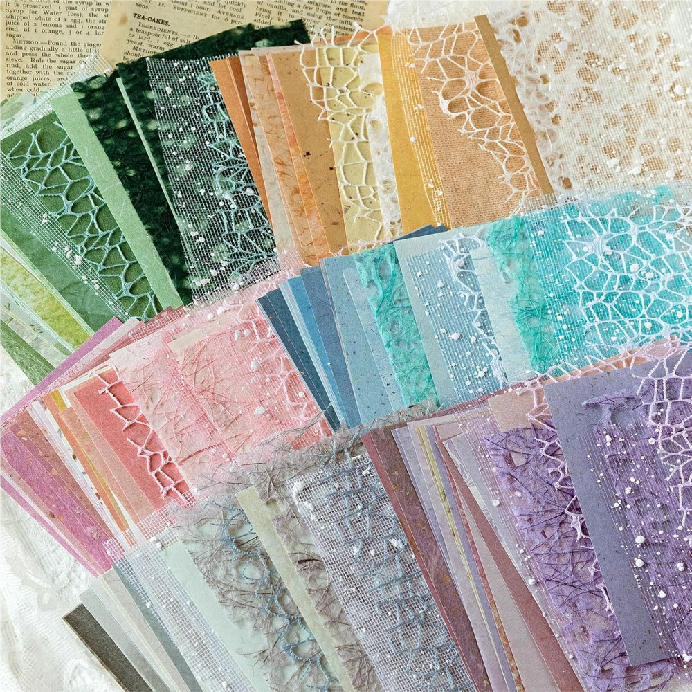 52 Sheets Textured Scrapbook Paper and Mesh Fabric Assorted Set, 2 Themes Mixed