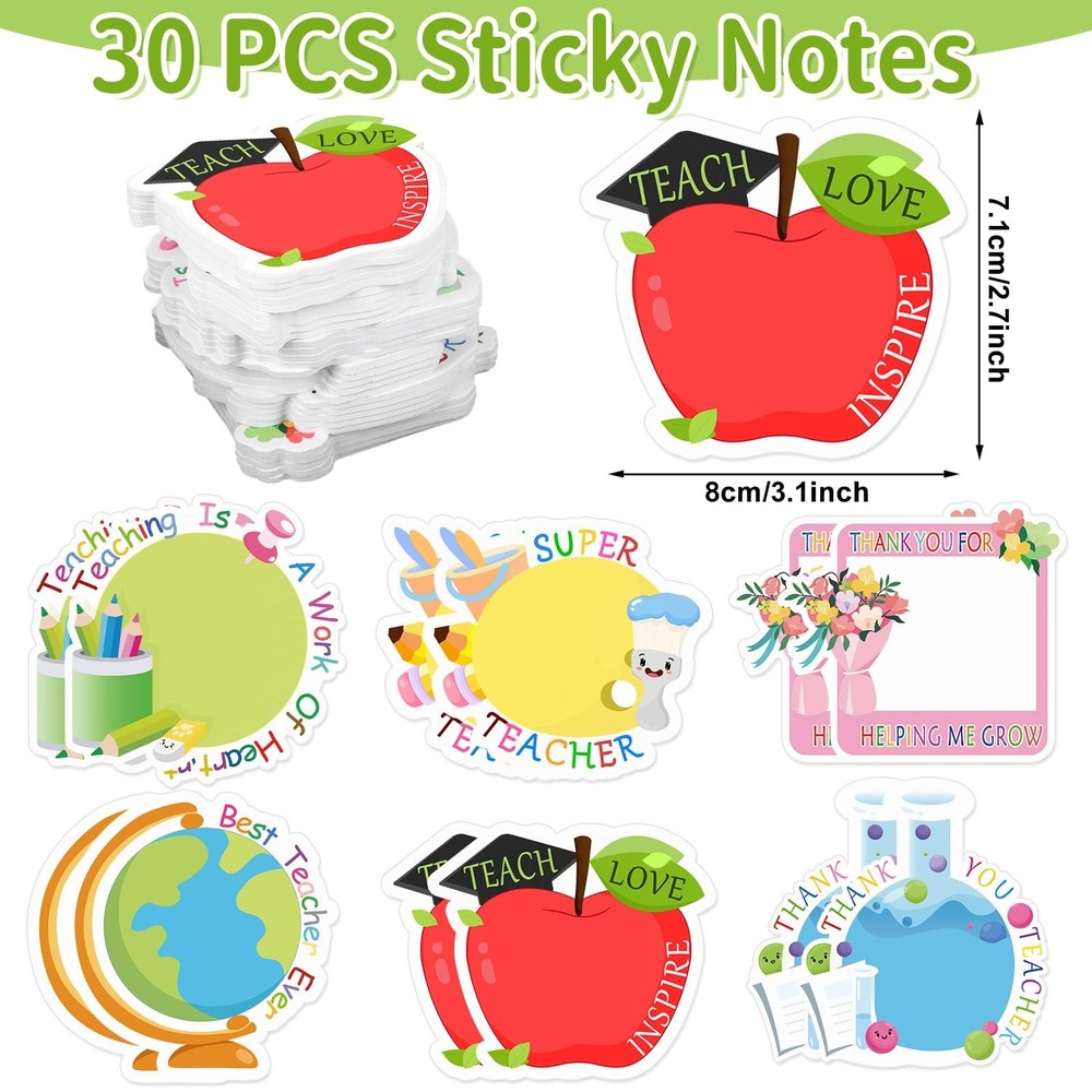 30 Pack Teacher Notepad Set Total 600 Sheets,Fun Teacher Sticky Notes, Teache...