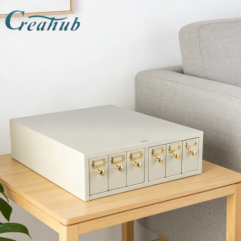 Microscope Slide Stackable Storage Cabinet, 6-Drawer, Metal, Stackable, Tan