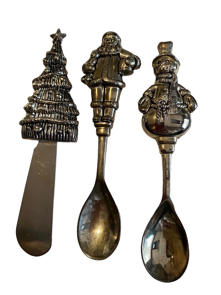 Wallace Silversmiths Holiday Spreader Spoon Set Santa Tree Snowman Silverplate