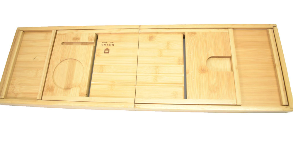 Royal Adjustable Bathtub Caddy Tray Bamboo Universal Compatibility Set