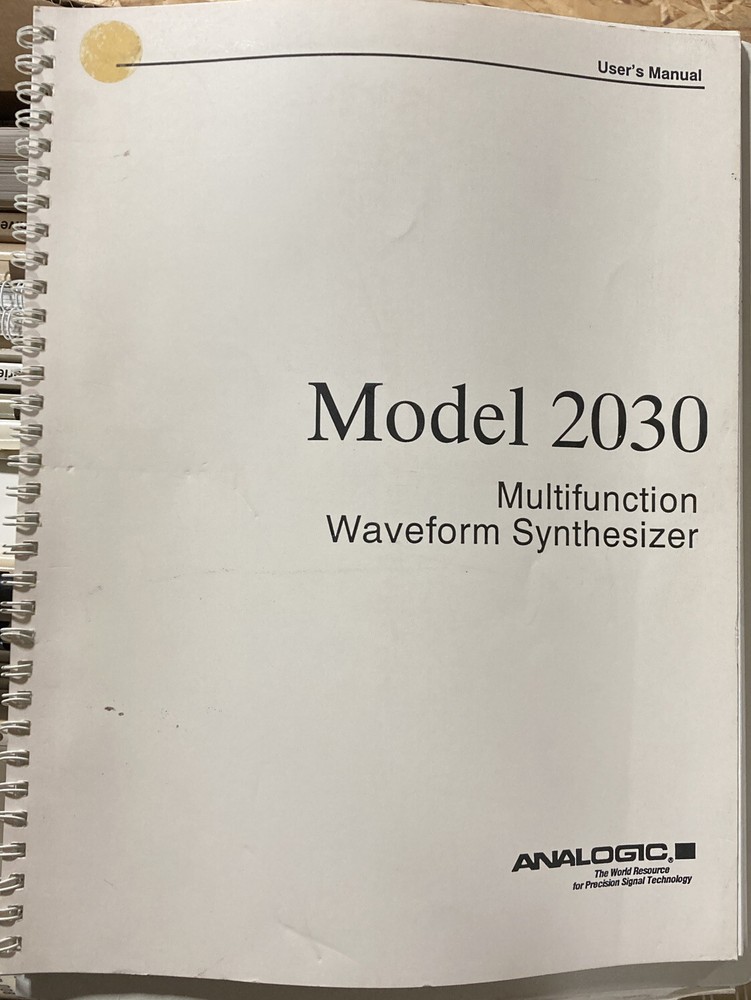 Analogic Model 2030 Multifunction Waveform Synthesizer User's Manual